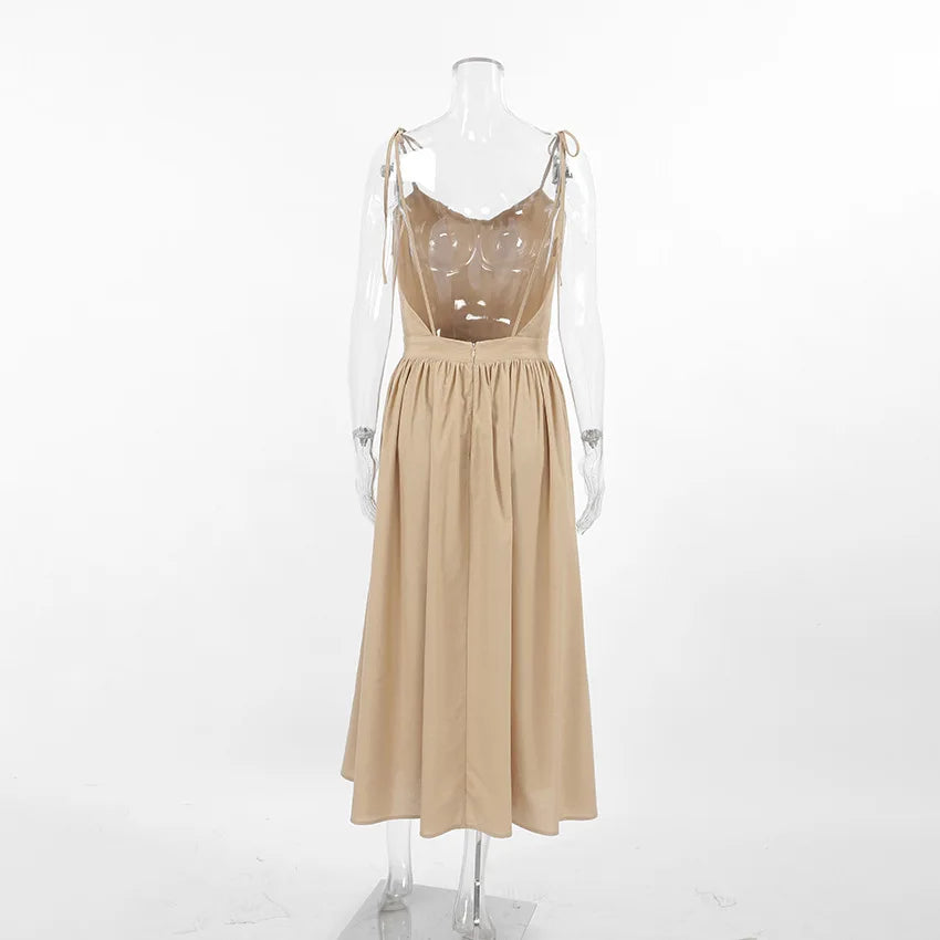 Vestido de cintura alta com suspensório respirável de algodão e linho Verão europeu e americano Novo estilo de férias saia longa para mulheres