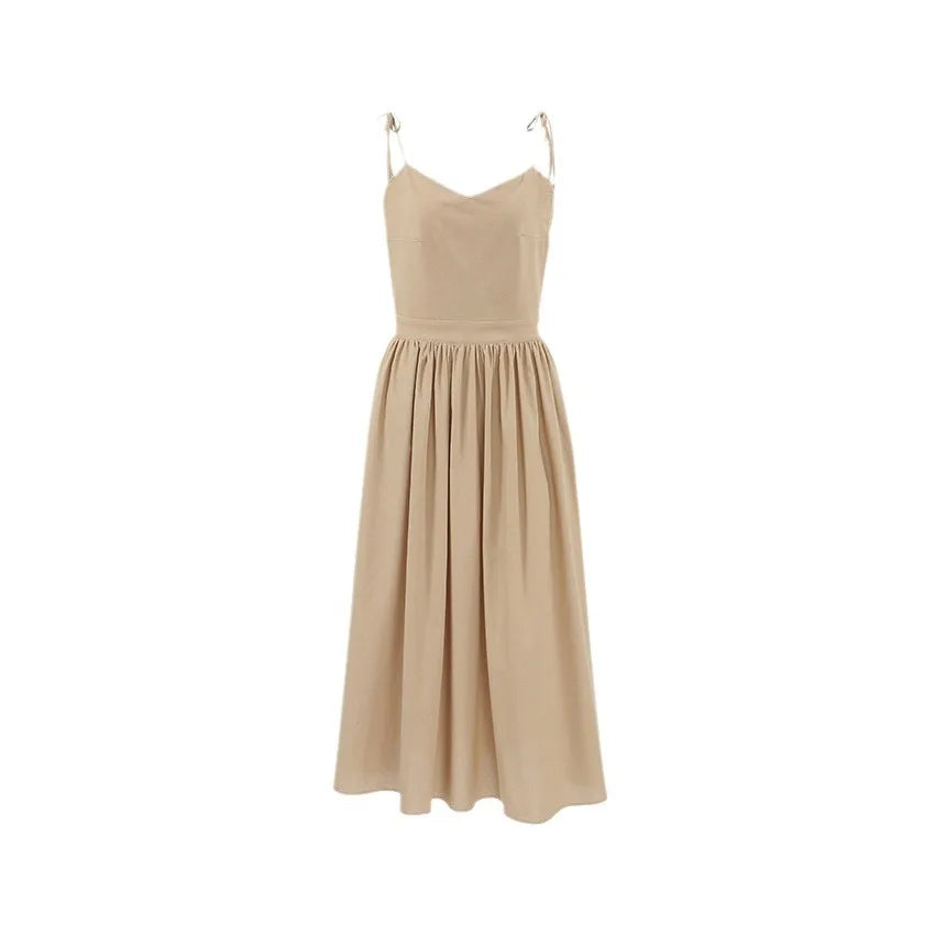 Vestido de cintura alta com suspensório respirável de algodão e linho Verão europeu e americano Novo estilo de férias saia longa para mulheres