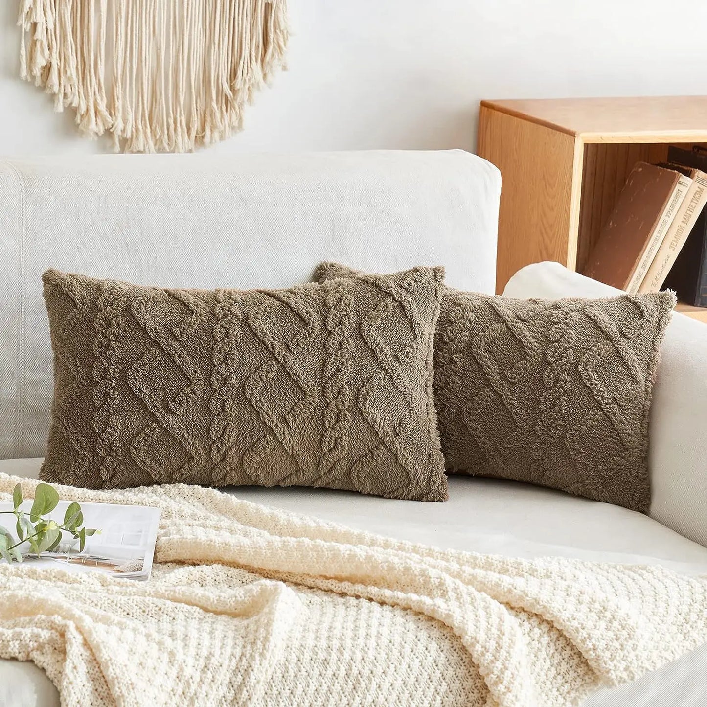 1 capa de almofada de lã artificial decorativa simples, capa de almofada de lã de pelúcia curta e macia, sofá decorativo moderno, fami