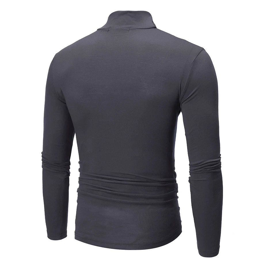 1 peça masculina fina e quente tops masculinos outono manga comprida térmica masculino gola alta moda camiseta