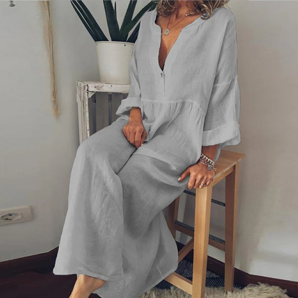 Vestido Longo de Linho de Algodão para Mulheres 2023 Verão Cor Pura Casual Manga Curta Camisa Vestido Praia Roupas Femininas Y2K Vestido Rob