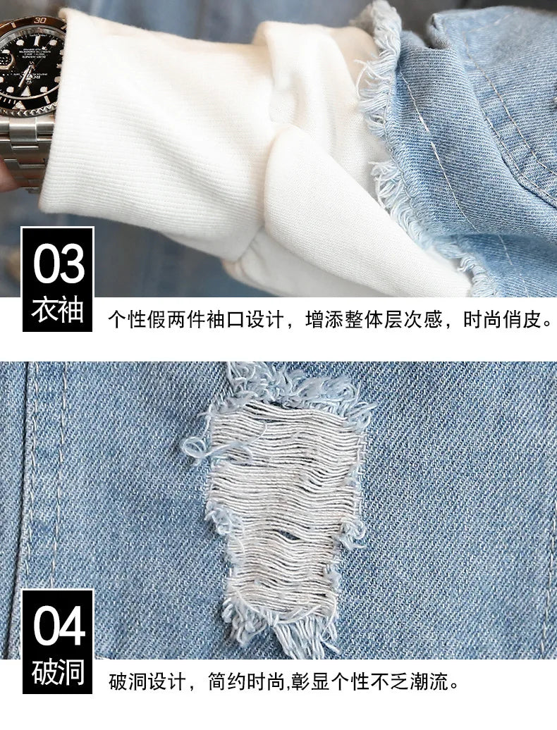 Lilo&stitch Hip Hop Jaquetas Jeans com Capuz para Homens Roupas Femininas Outono Inverno Jaqueta Masculina Patchwork Jaqueta Jeans Streetwear Roupas