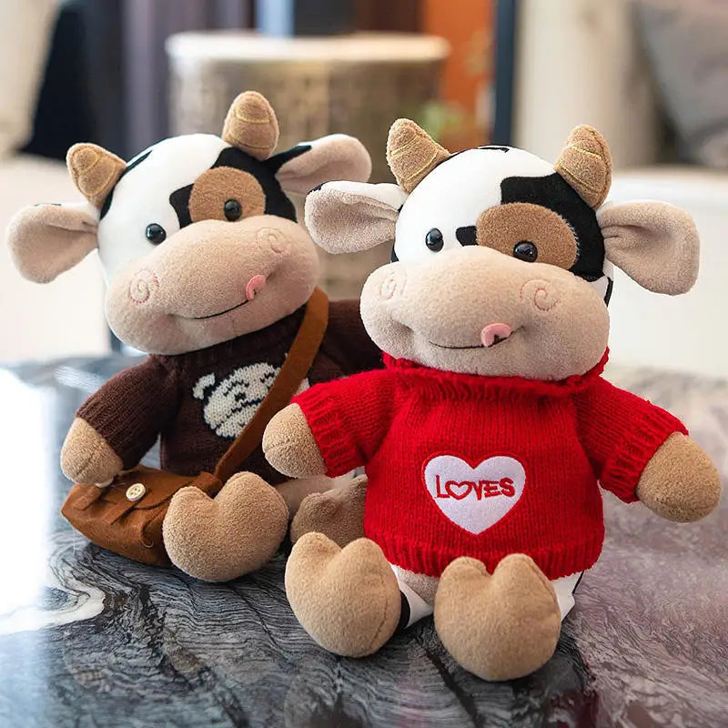 26 CM Simulação Animais de Gado Brinquedos de Pelúcia Cartoon Leite Vaca Boneca de Pelúcia Macio Suéter de Pelúcia Travesseiro de Vaca Brinquedo de Decoração de Casa