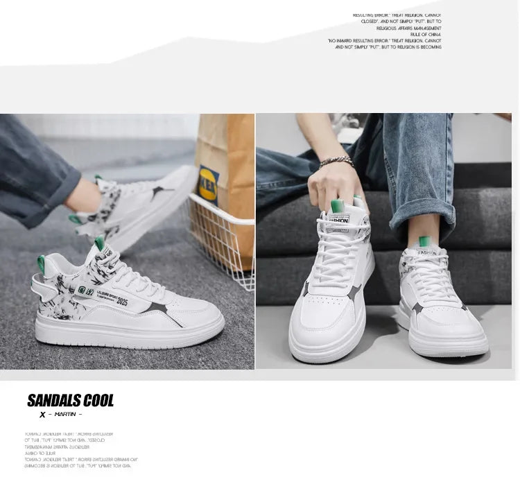 Primavera Outono Masculino Novo Estilo Tênis Vintage Moda Estudante Board Sapatos Casuais Sapatos de Cano Alto Sapatos de Fundo Grosso Respirável