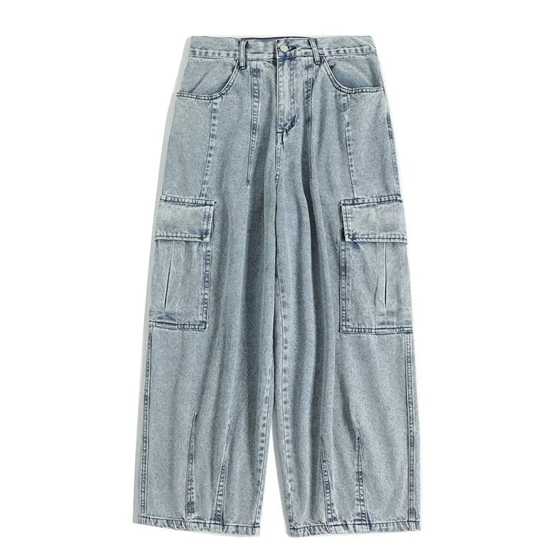 Calças Jeans Largas Calças Jeans Masculinas Calças Pretas de Perna Larga Jeans Masculinos Oversize Cargo Coreano Streetwear Hip Hop Harajuku