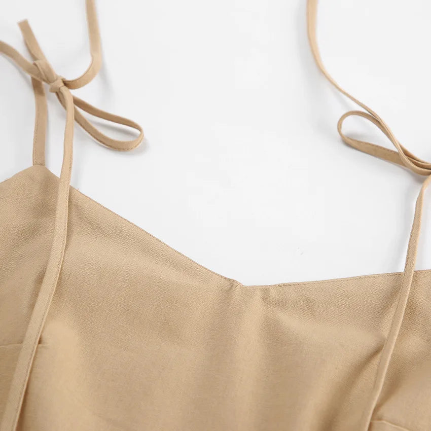 Vestido de cintura alta com suspensório respirável de algodão e linho Verão europeu e americano Novo estilo de férias saia longa para mulheres