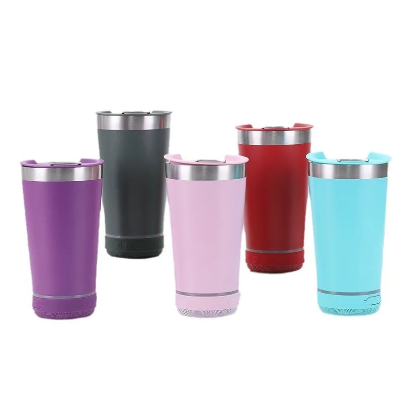 Copo Térmico de Aço Bluetooth Criativo 16oz 450ml com Dupla Camada, Refrigerador de Gelo para Carro, Coffee e Cerveja, Garrafa Térmica