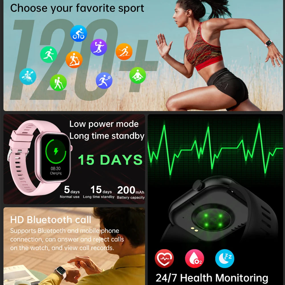 Relógio Inteligente 2025 para Mulheres, Tela Sensível ao Toque Completa, Chamada Bluetooth, À Prova d'Água, Relógio Fitness Esportivo, Smartwatch Lady Reloj Mujer
