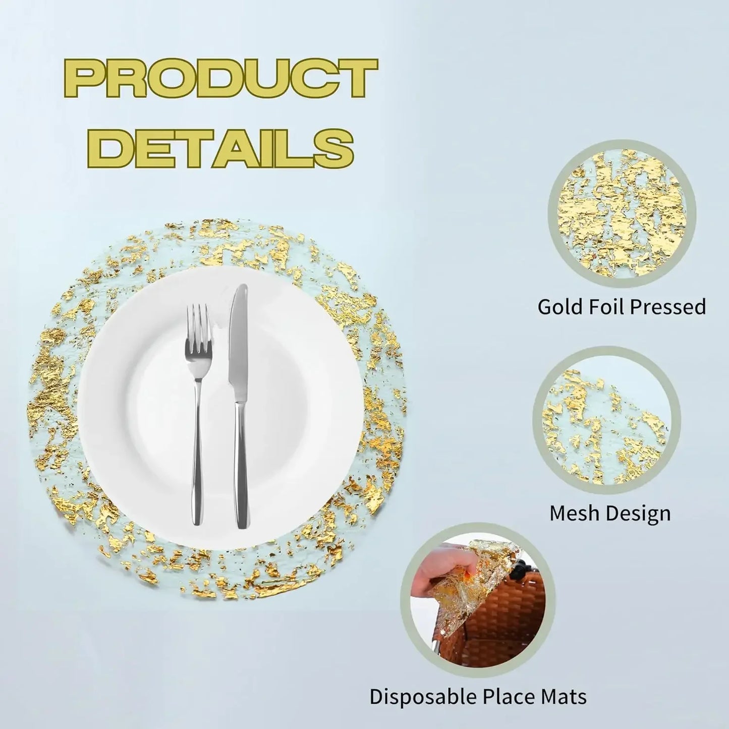 20 / 100PCS Placemats de folha metálica 33 cm redondos Super finos descartáveis Glitter Gold Table Mats para decoração de casa de festa de aniversário de casamento