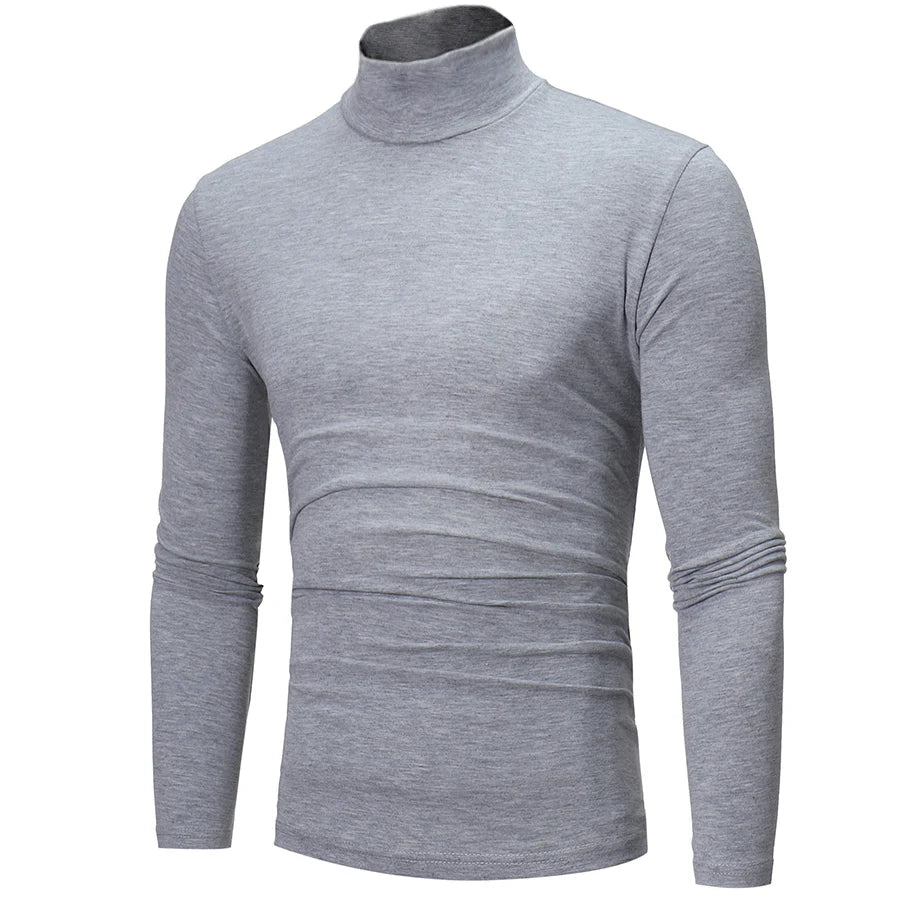 1 peça masculina fina e quente tops masculinos outono manga comprida térmica masculino gola alta moda camiseta