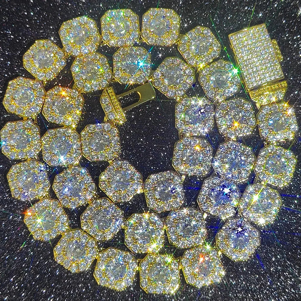10 / 12MM Clustered Tennis Chain para Homens Colar Hip Hop Iced Out Zircônia Latão Rapper Rock Gargantilha Jóias