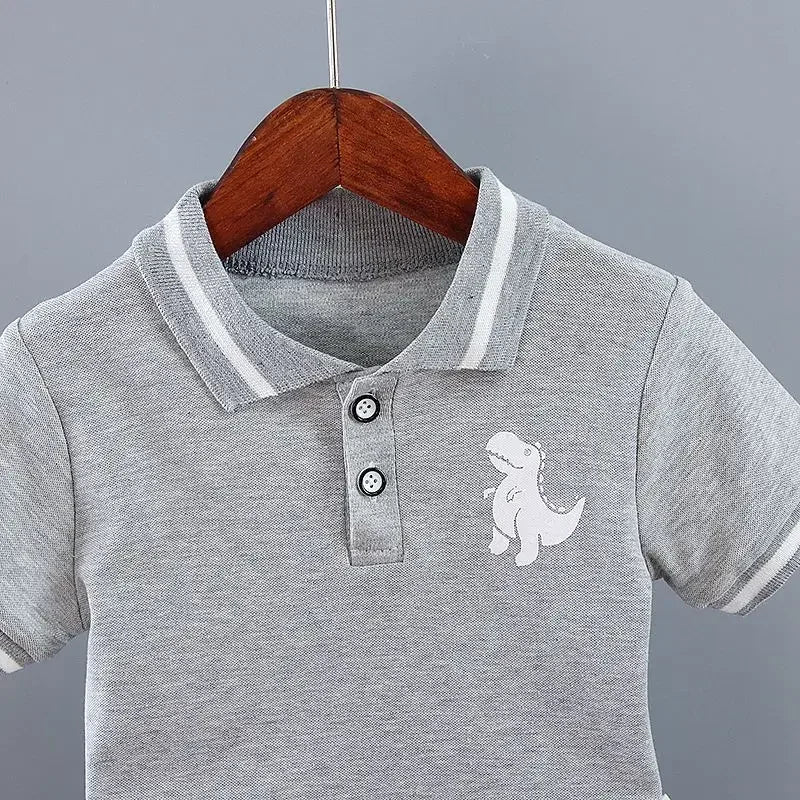 Verão Crianças Roupas Do Bebê Meninos Conjunto de Roupas Dinossauro Impresso Turn-down Collar T-Shirts Tops + Shorts 2PCS / Suit Conjuntos de Roupas Infantis