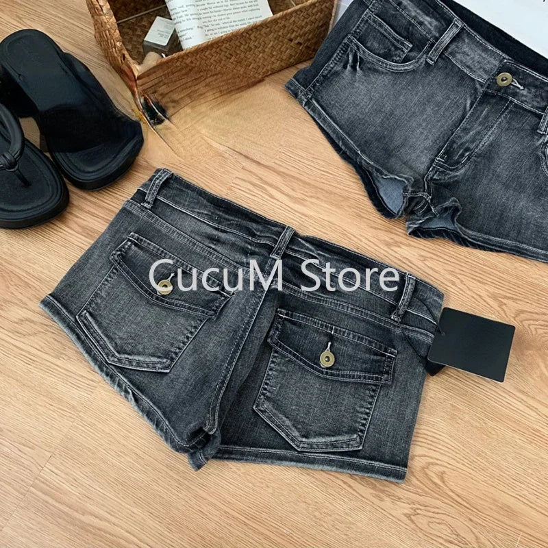 Verão Mulheres Y2k Streetwear Gyaru Harajuku Moda Grunge Vintage Coquette Cintura Baixa Cintura 2000 Shorts Jeans Calças Quentes Japonesas