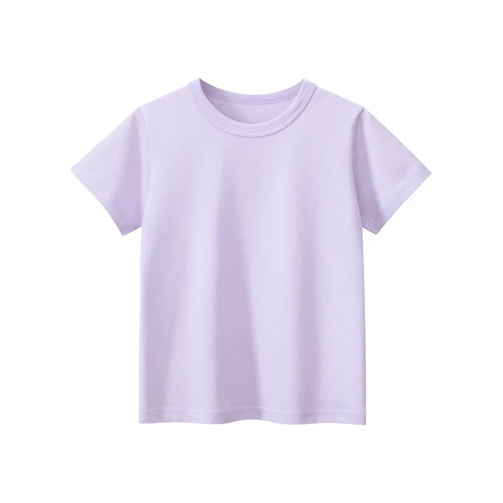 2024 Verão Meninas Meninos Camisetas Sólidas Roupas 100% Algodão Puro Manga Curta Amarelo Vermelho Verde Crianças UnderShirt Bottomming Roupas