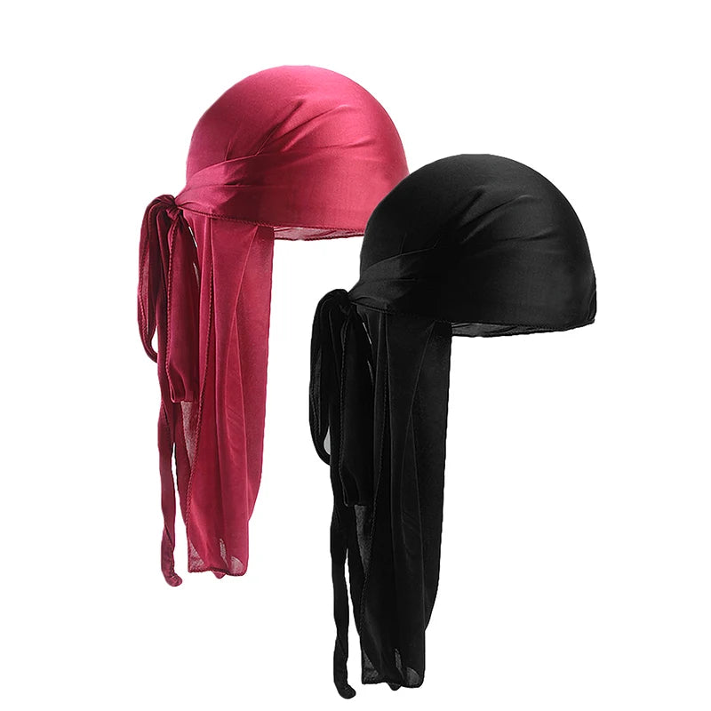 2 pcs Durags de cetim de seda para homens Designer Long Tail Beanies Doo Rags Caps Du-rags para mulheres Gravata de cetim de seda Do Rags Cap para ondas