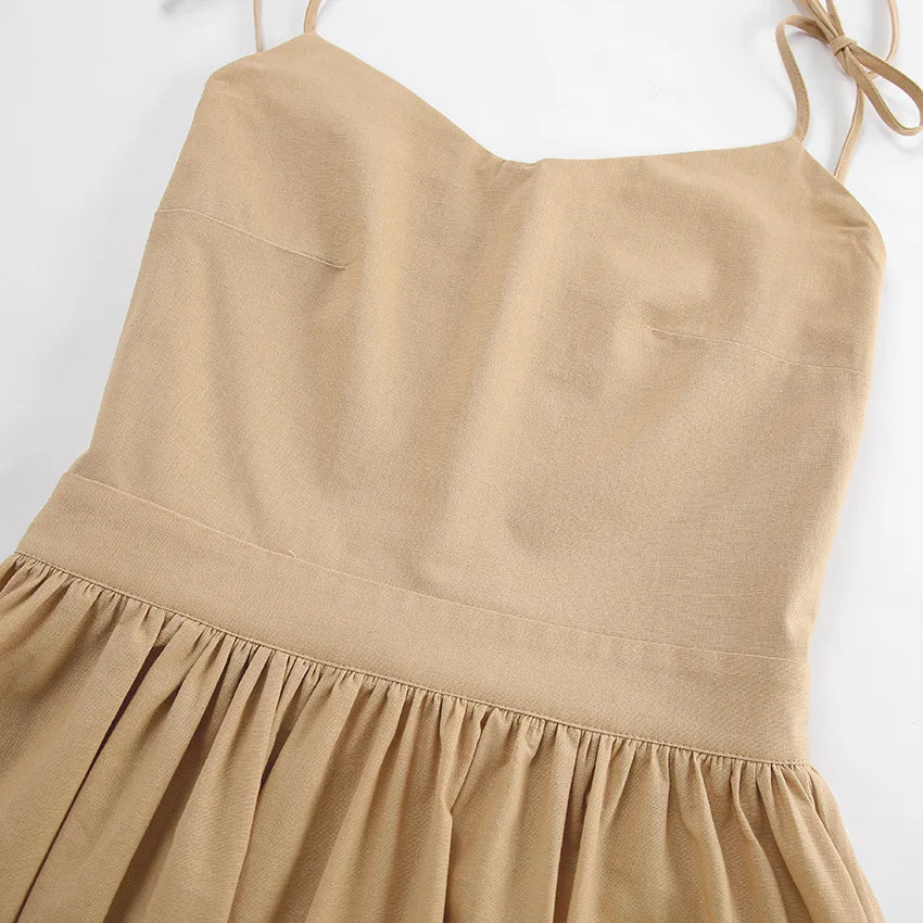Vestido de cintura alta com suspensório respirável de algodão e linho Verão europeu e americano Novo estilo de férias saia longa para mulheres