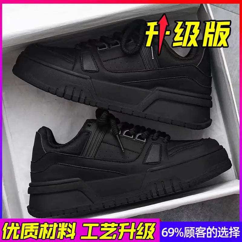 Sapatos Masculinos Black Knight Primavera Na Moda Versátil Esporte Casual Preto Puro Baixo Top Plataforma Aumentar Pão Sapatos da Moda