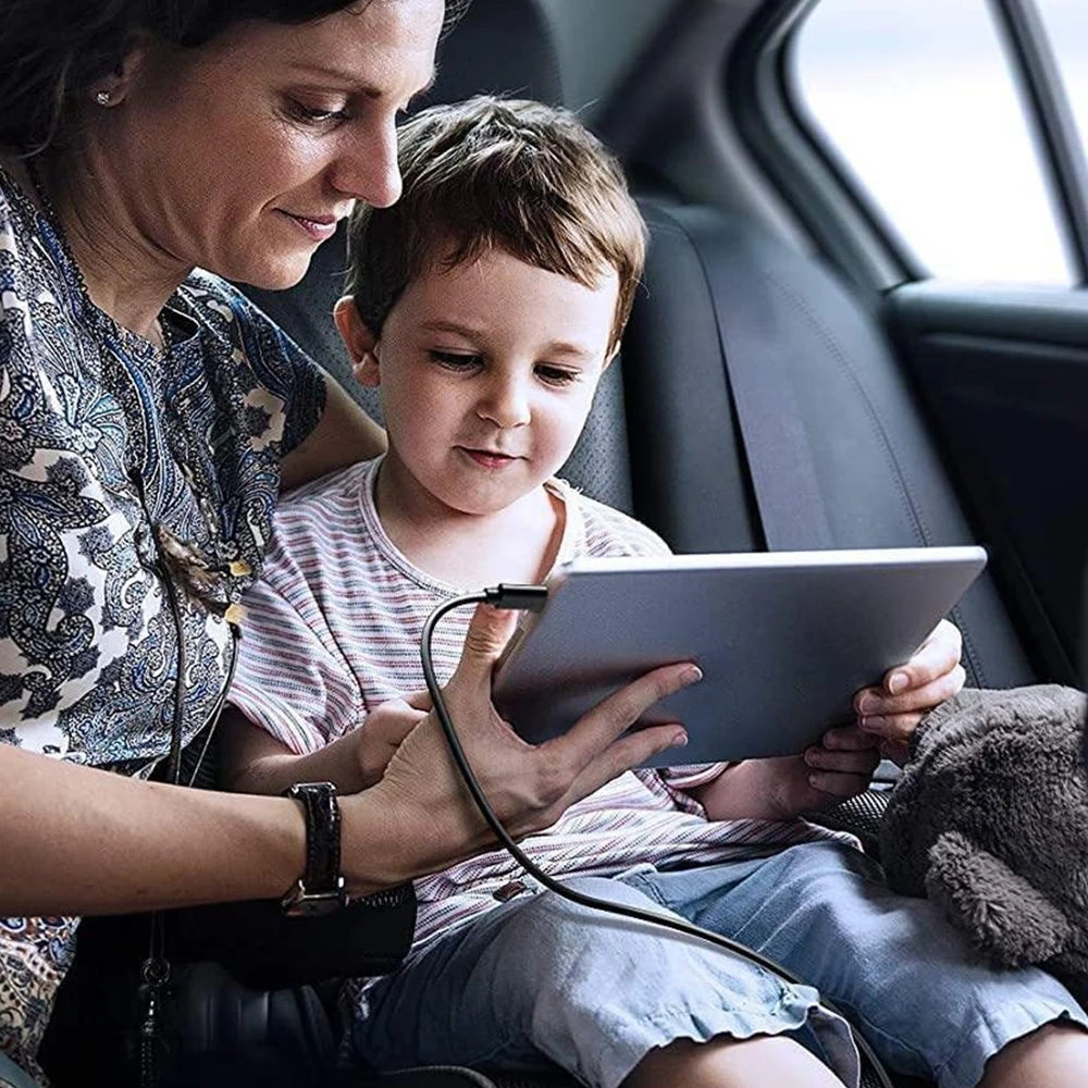 Carregador de apoio de cabeça retrátil para trás multi USB-C rápido para Android, Apple para iPhone, Samsung, acessório para notebook