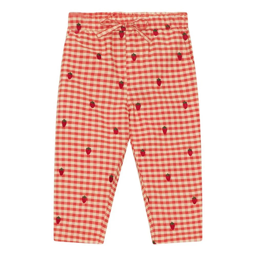 2024 Verão Floess Roupas Infantis Bebê Meninas Vestido de Algodão Xadrez Morango Manga Curta Camisetas Shorts Ternos Roupas Infantis