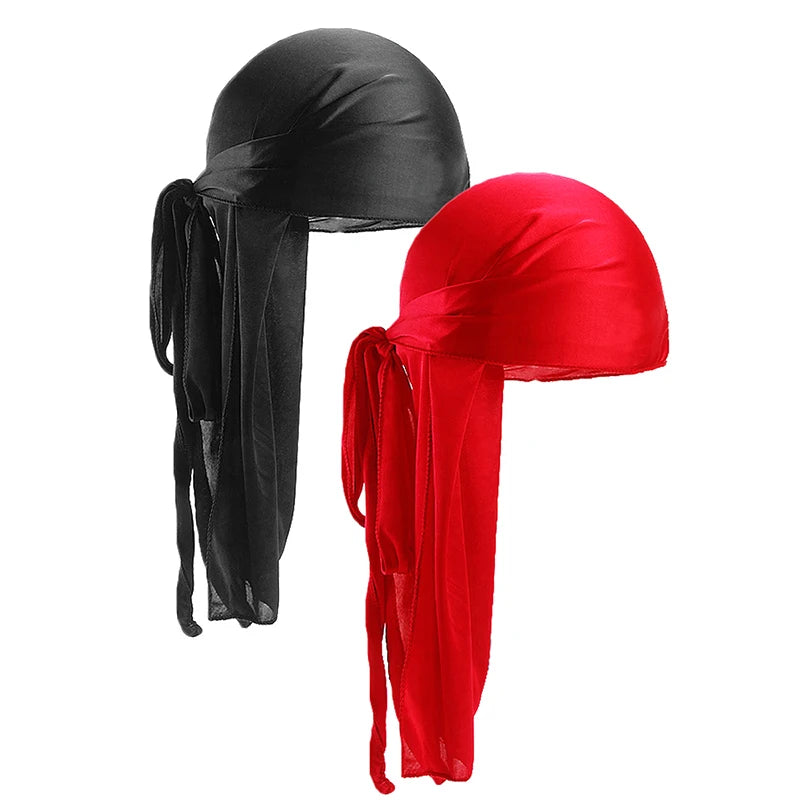 2 pcs Durags de cetim de seda para homens Designer Long Tail Beanies Doo Rags Caps Du-rags para mulheres Gravata de cetim de seda Do Rags Cap para ondas