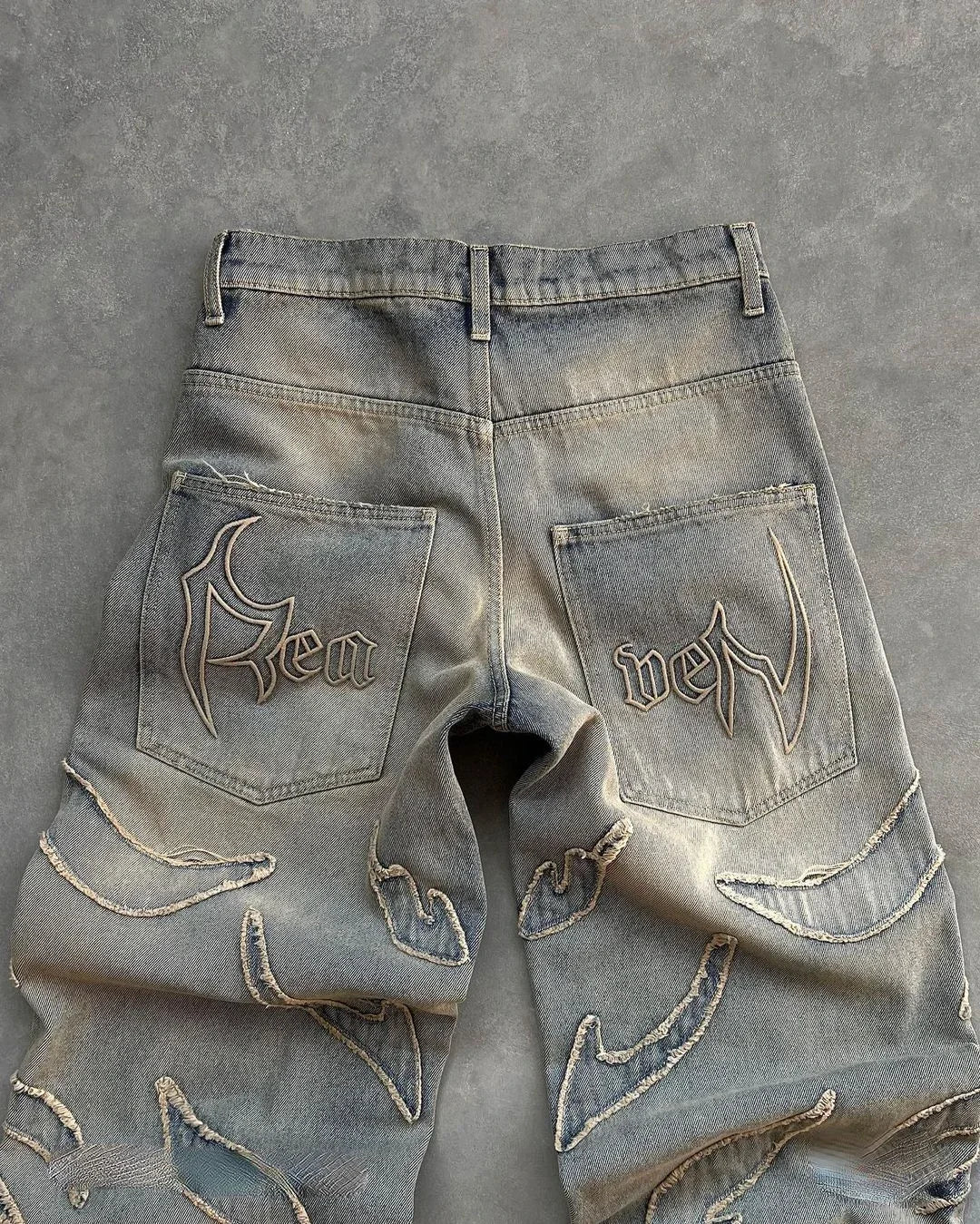 2024 Y2k Streetwear Retro Raw Edge Bordado Jeans Largos Homens Mulheres Moda Hip Hop Personalidade Patchwork Cintura Alta Calças Jeans