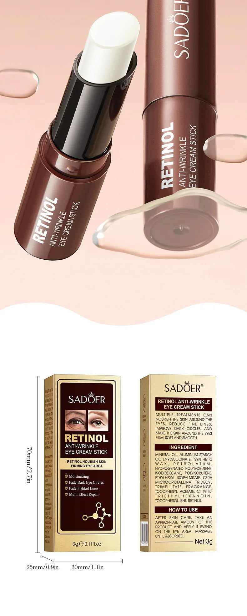Bastão de Creme para Olhos com Retinol para Remover Olheiras
