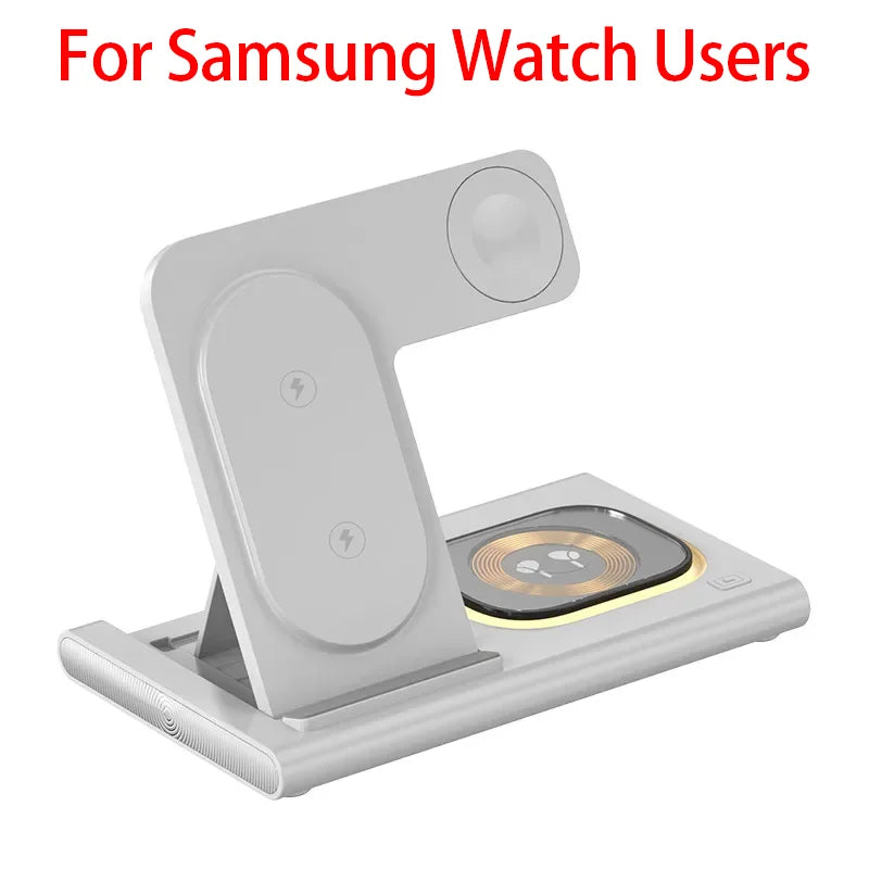Carregador Sem Fio 3 Em 1 Dobrável 300W com Suporte de Mesa para Carregamento Rápido para iPhone 16 15 14 13, Samsung, Apple Watch e Airpods