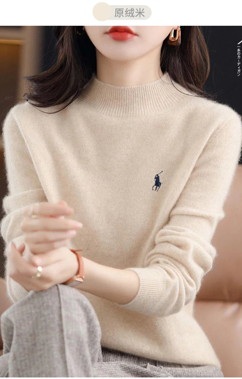 2025 Outono/Inverno Feminino Novo Moletom Com Capuz De Caxemira Elegante Bordado Meio Alto Gola Macia Caxemira Explosiva100% Lã Australiana