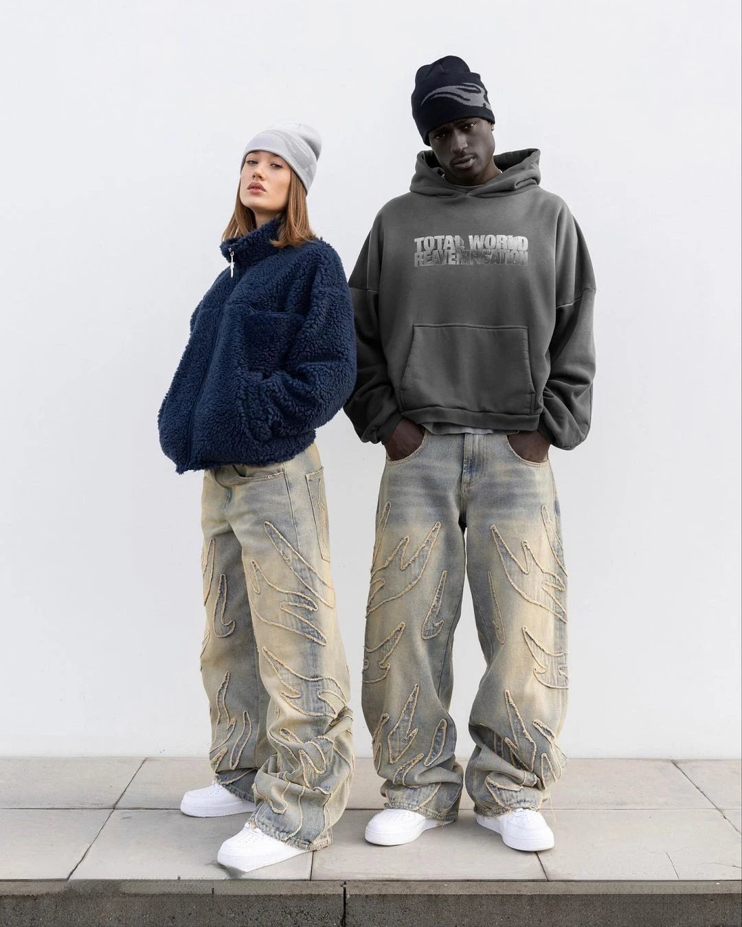 2024 Y2k Streetwear Retro Raw Edge Bordado Jeans Largos Homens Mulheres Moda Hip Hop Personalidade Patchwork Cintura Alta Calças Jeans