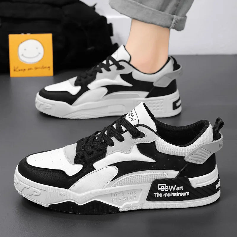 Novos Tênis Masculinos de Outono Sapatos de Plataforma Confortáveis Masculinos 2023 Tendência Lace-up Sapatos Vulcanizados Branco Tênis Casuais Tênis