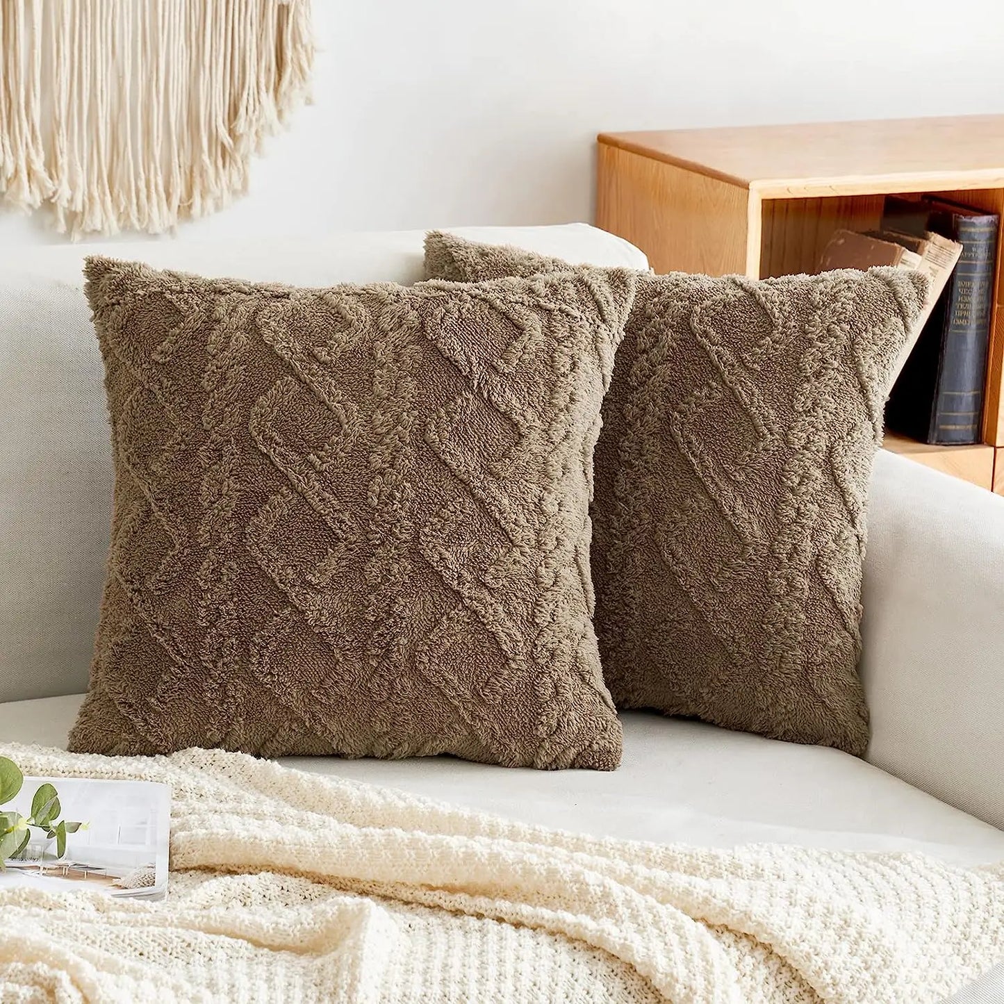 1 capa de almofada de lã artificial decorativa simples, capa de almofada de lã de pelúcia curta e macia, sofá decorativo moderno, fami