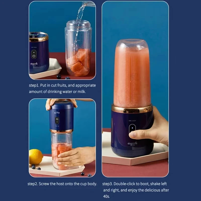 Liquidificador Portátil de Suco Usb Recarregável, Máquina de Copo de Suco com 6 Lâminas, Liquidificador Automático de Smoothie de Frutas