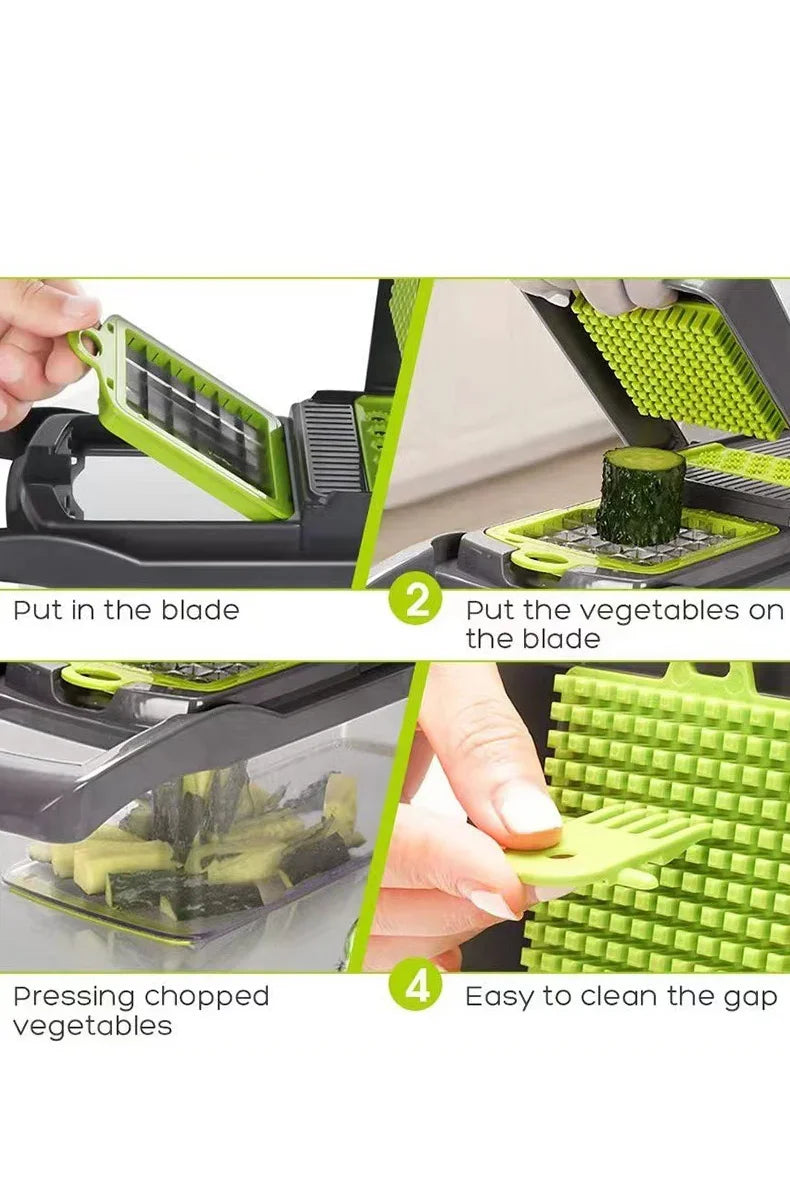 Cortador de Legumes Ferramenta de Cozinha Multifuncional, Picador de Alimentos 5 em 1 para Tomate, Cenoura, Queijo e Cebola, Ralador Cortador Manual