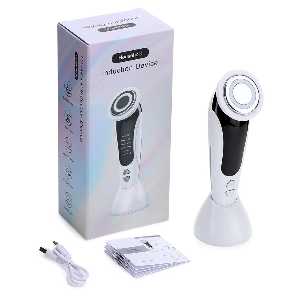 Massageador Facial RF EMS 7 em 1 Ferramentas de Cuidados
