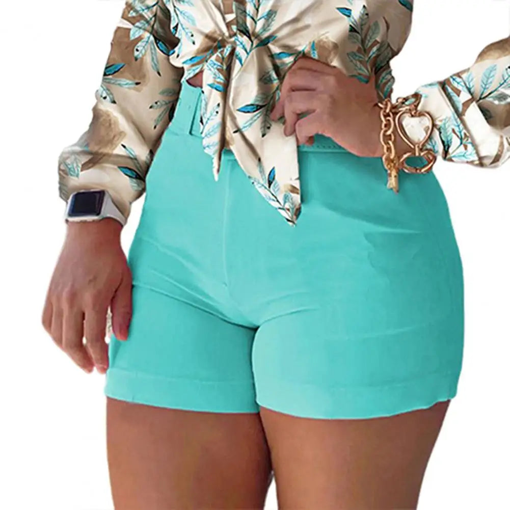 Shorts Femininos Bottoms Hot Pants Verão Chic Cor Sólida Zíper Traseiro Hot Pants Cintura Alta Cor Sólida Zíper Traseiro Slim Shorts