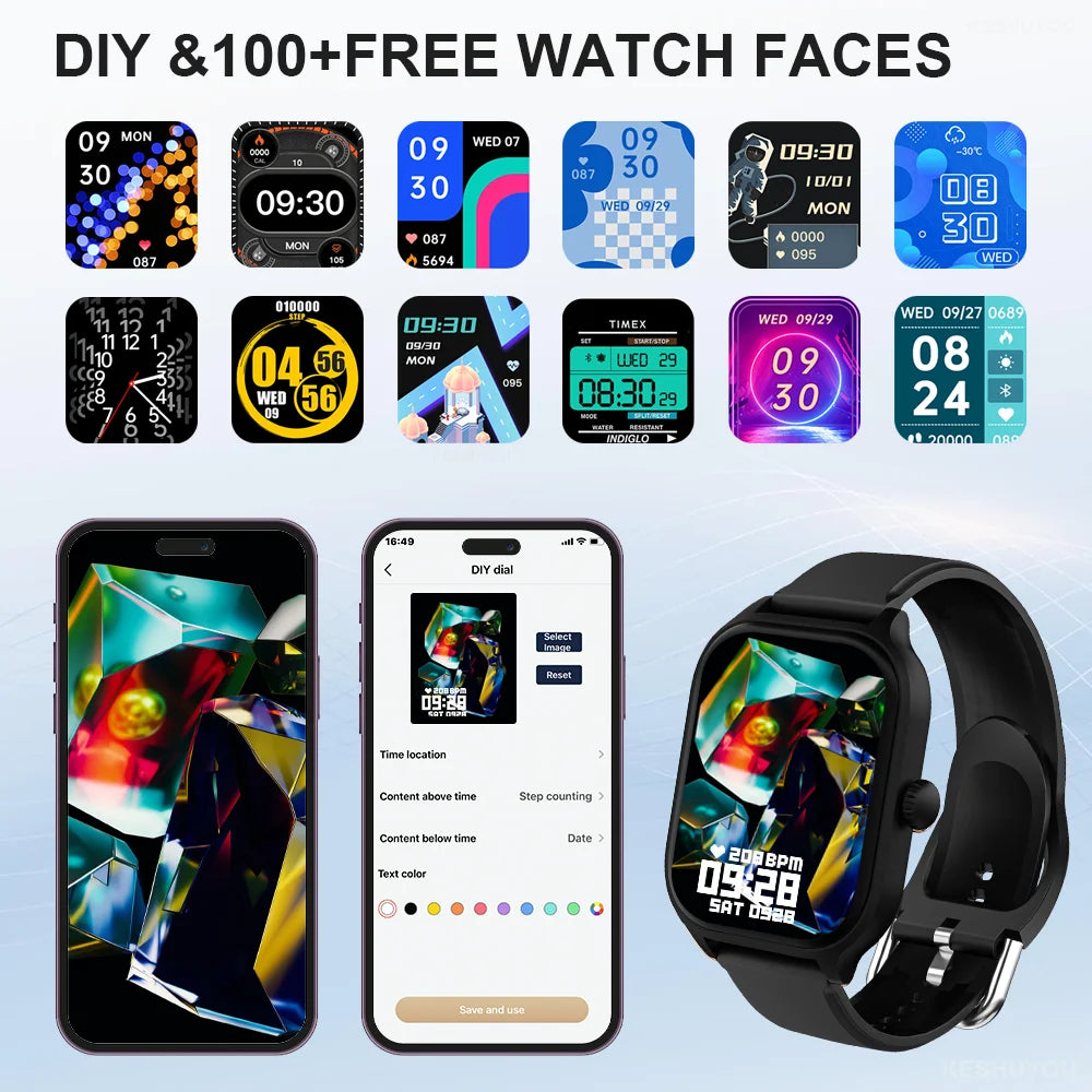 Para GTS Novo Relógio Inteligente Tela HD de 2,01 polegadas Alerta de Chamadas e Mensagens Bluetooth 100+ Modos de Esporte Smartwatch para Homens e Mulheres GPS NFC