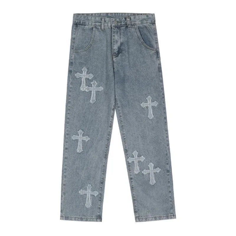Calças da moda outono calças jeans cruzadas streetwear hip hop cintura baixa jeans largas para coreano Y2k calças cargo femininas