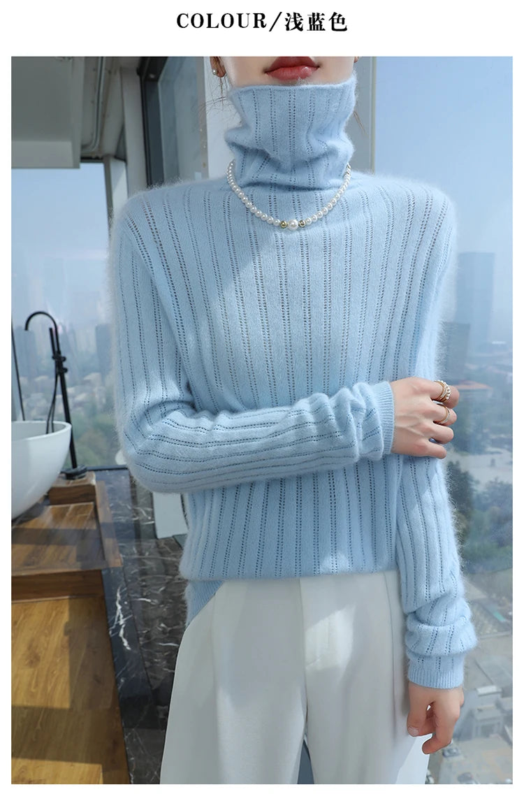 Pilha pescoço camisola mulheres 2025 outono einverno novo 100% puro vison cashmere camisola moda feminina malha pulôver de manga comprida