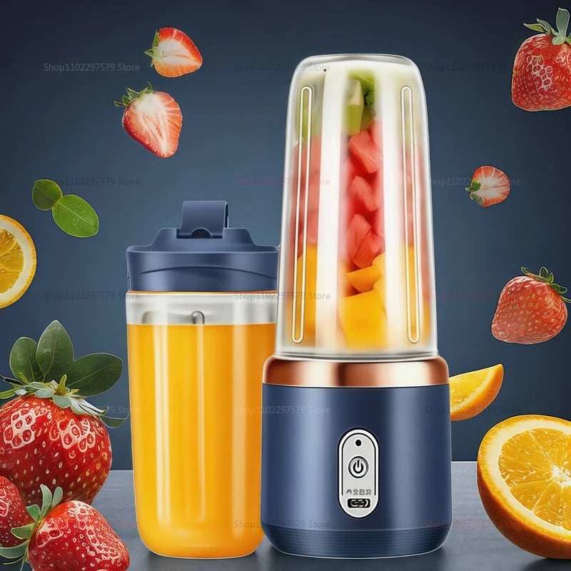Liquidificador portátil com copo, 6 lâminas, máquina de suco doméstica, misturador de smoothies,Extractor de suco recarregável via USB, ferramenta de cozinha
