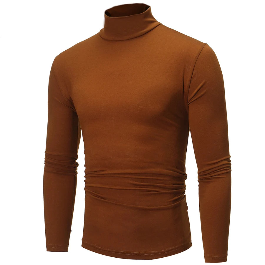 1 peça masculina fina e quente tops masculinos outono manga comprida térmica masculino gola alta moda camiseta