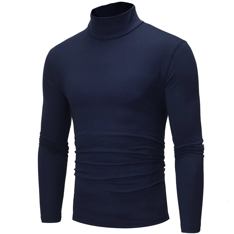 1 peça masculina fina e quente tops masculinos outono manga comprida térmica masculino gola alta moda camiseta