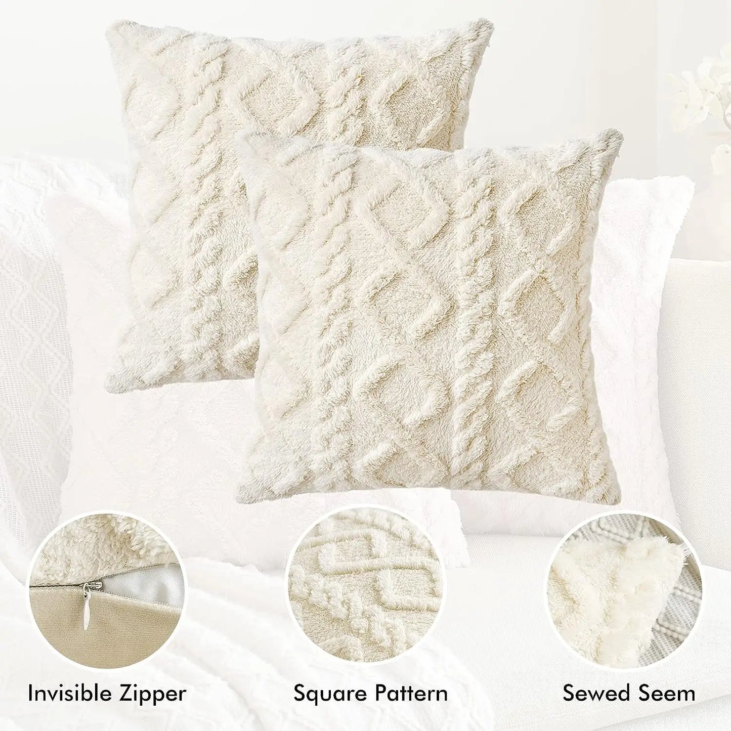 1 capa de almofada de lã artificial decorativa simples, capa de almofada de lã de pelúcia curta e macia, sofá decorativo moderno, fami