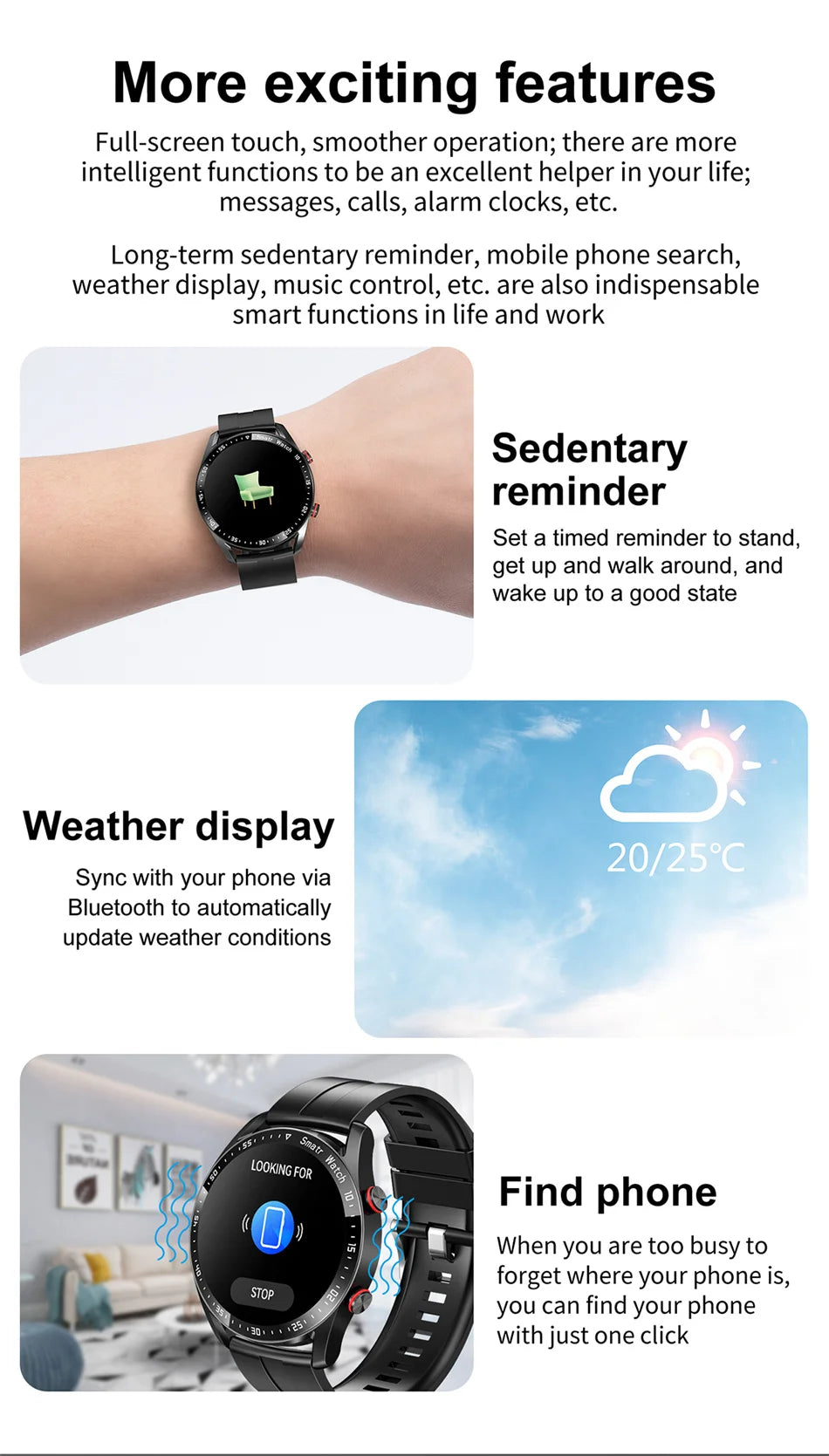 Para Smart Watch da Série Watch GT para Homens e Mulheres, Tela HD, Chamada via Bluetooth, Rastreador GPS, Monitor de Frequência Cardíaca, IP68 à Prova d'Água, SmartWatch Novo 2024