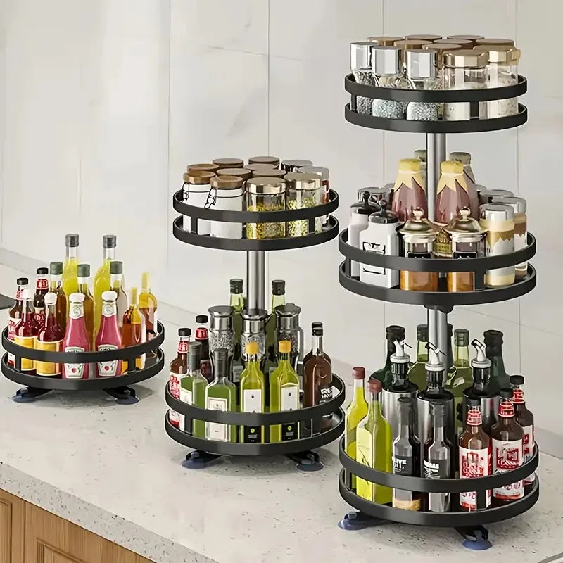 Organizador de rack de armazenamento de especiarias de cozinha rotativa de 360 ° Desktop sem perfuração Armazenamento de prateleira de garrafa de especiarias rotativa redonda de várias camadas doméstica