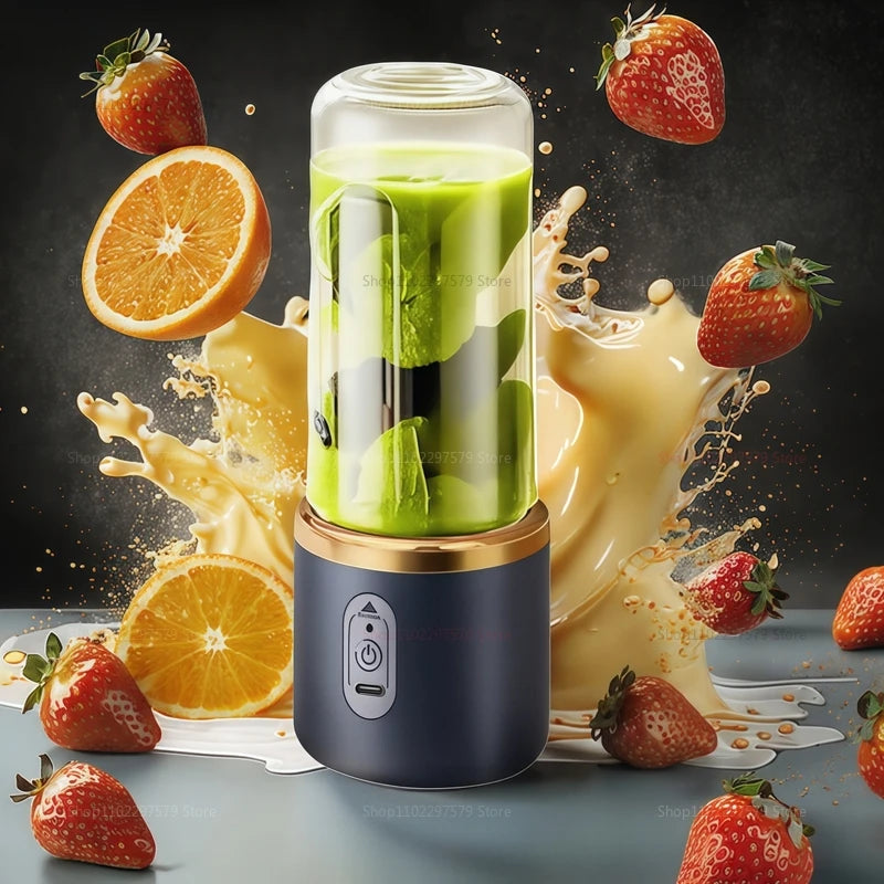 Liquidificador portátil com copo, 6 lâminas, máquina de suco doméstica, misturador de smoothies,Extractor de suco recarregável via USB, ferramenta de cozinha