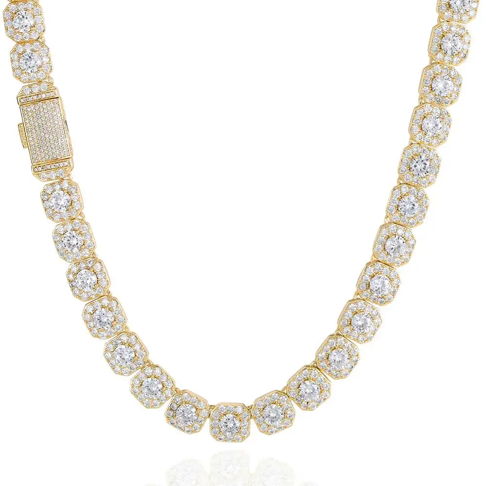 10 / 12MM Clustered Tennis Chain para Homens Colar Hip Hop Iced Out Zircônia Latão Rapper Rock Gargantilha Jóias