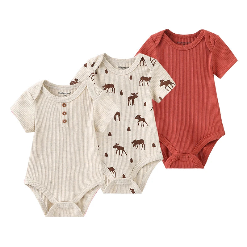 Kiddiezoom 3 PCS Moda Verão Manga Curta Cartoon Baby Bodysuit Algodão Recém-nascido Menino Menina Roupas