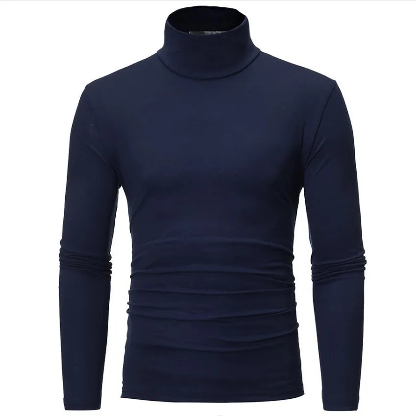 1 peça masculina fina e quente tops masculinos outono manga comprida térmica masculino gola alta moda camiseta