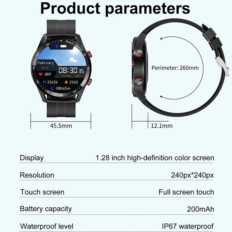 Para Smart Watch da Série Watch GT para Homens e Mulheres, Tela HD, Chamada via Bluetooth, Rastreador GPS, Monitor de Frequência Cardíaca, IP68 à Prova d'Água, SmartWatch Novo 2024