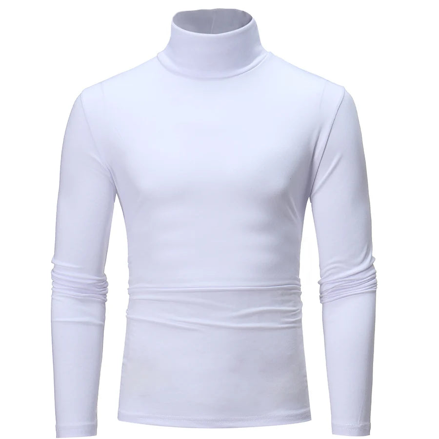 1 peça masculina fina e quente tops masculinos outono manga comprida térmica masculino gola alta moda camiseta